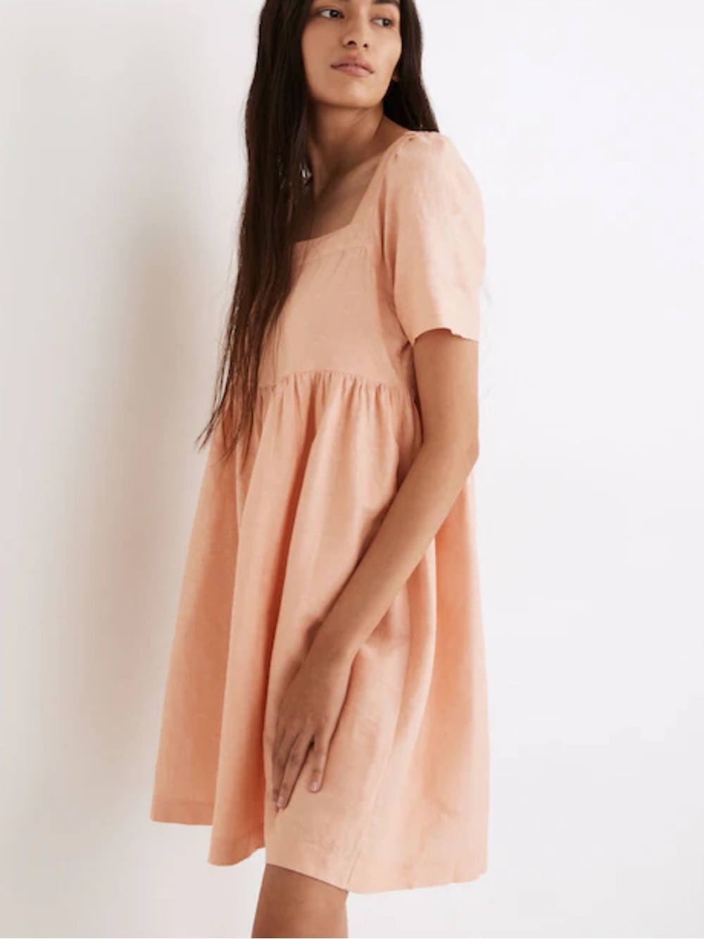 Peach Square-Neck Babydoll Dress